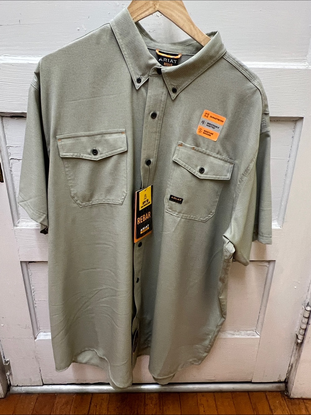 NWT M’s Ariat Rebar VentTek SS Work Shirt- Oil Green